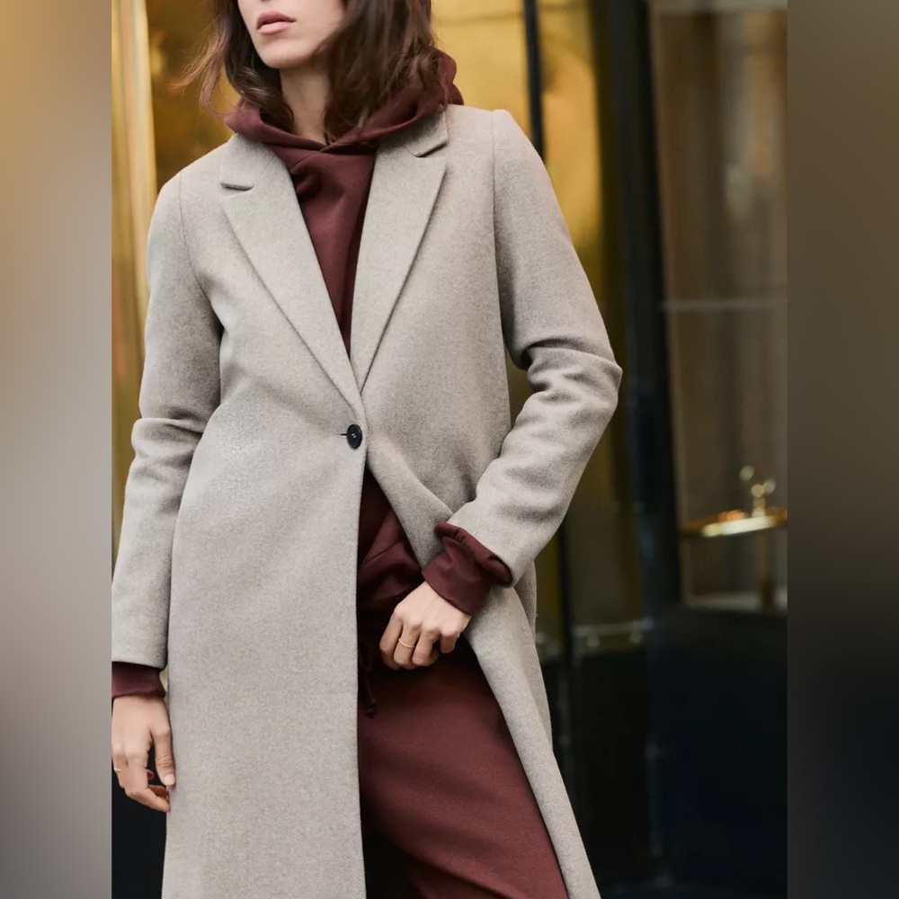 Zara Soft Buttoned Coat in Beige Marl
